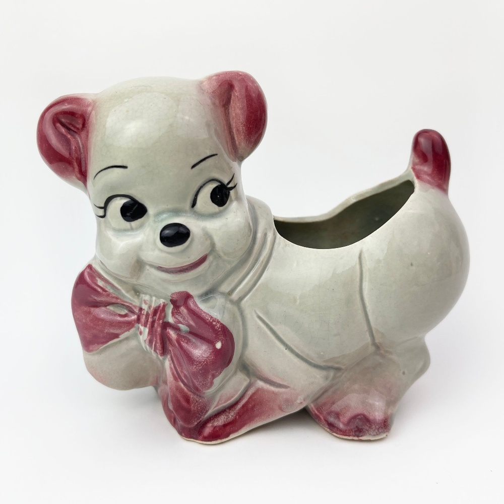 Cute Planter Vintage Ceramic Planter Puppy Wagging Tail Cute Kitschy Vase